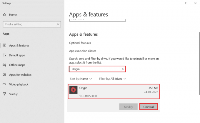 selecteer Origin in Instellingen voor apps en functies en klik op Installatie ongedaan maken. Fix Origin Overlay werkt niet in Windows 10