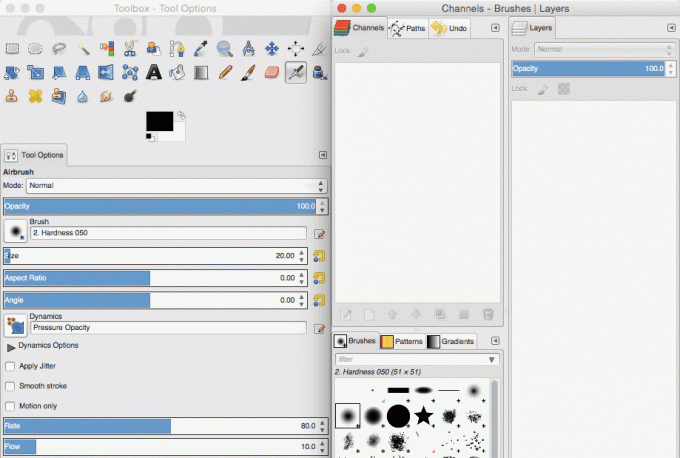 Gimp Layers Tools Brushes Channels Options