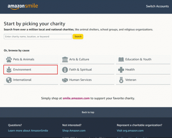 Faceți clic pe orice categorie pentru a selecta dintre categoriile disponibile | Cum să vă conectați la contul Amazon Smile