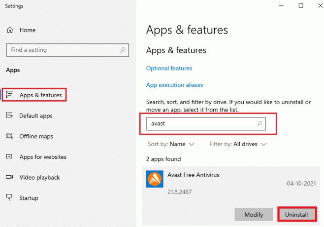 keressen az avast-ban, és válassza az Eltávolítás lehetőséget