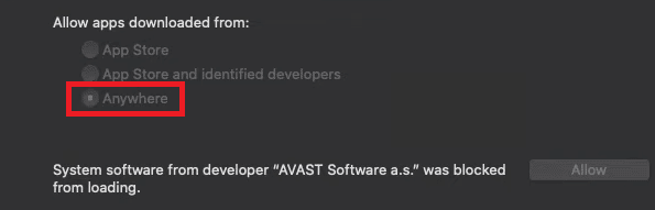 vyberte možnost kdekoli, abyste povolili aplikace stažené z Mac