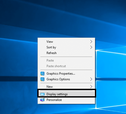 Sağ tıklayın ve seçeneklerden Görüntü Ayarları'nı seçin | Windows 10'da Ekran Çözünürlüğünü Değiştirmenin 2 Yolu