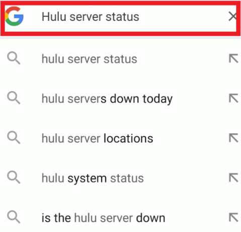 V iskalniku poiščite status strežnika Hulu