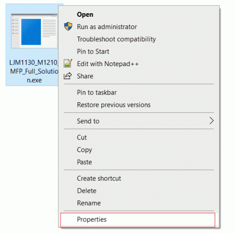 Clique com o botão direito do mouse no arquivo de configuração da impressora e selecione Propriedades