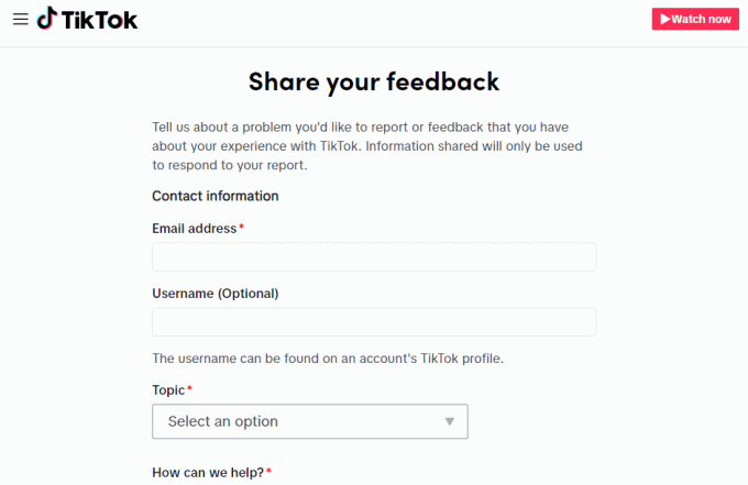 Посетите страницу обрасца за повратне информације. Зашто не могу да пошаљем поруку на ТикТок?