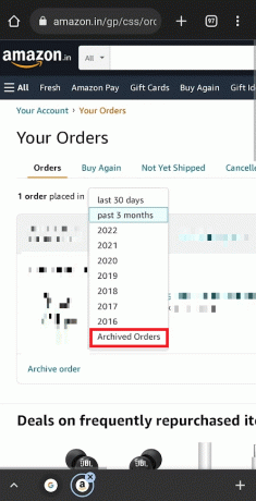 tik onderaan op de optie Gearchiveerde bestellingen | Bestellingen archiveren in de Amazon-app 
