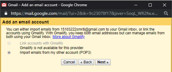Selecteer 'E-mails importeren uit mijn andere account (POP3)' en klik op Volgende