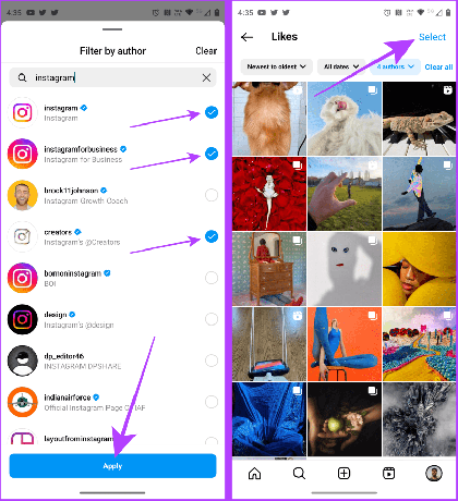 Filtrujte lajky podle autorů na Instagramu