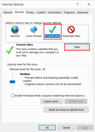 Vælg Pålidelige websteder på fanen Sikkerhed i Internetindstillinger i Internet Explorer. indholdet kan ikke vises, fordi SMIME-kontrollen ikke er tilgængelig