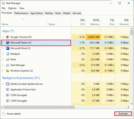 încheie procesul Microsoft Teams