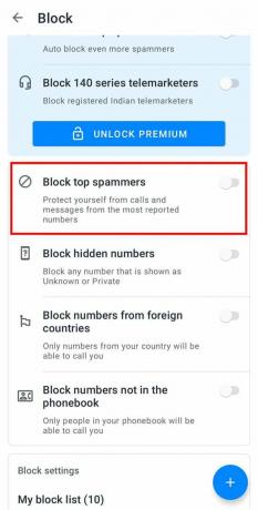 Sie können Top-Spammer blockieren auswählen, um Spam-Anrufe zu blockieren