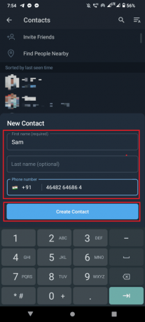 Klicka på Skapa kontakt | Hur man hittar någon på Telegram utan användarnamn