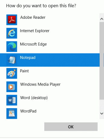 Wählen Sie die Notepad-Option aus der Liste und klicken Sie auf OK. Beheben Sie, dass die Java TM Platform SE-Binärdatei in Windows 10 nicht reagiert