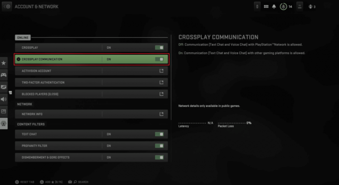 Abilitare la funzione COMUNICAZIONE CROSSPLAY selezionando l'opzione ON | Come riattivare l'audio dei giocatori in Warzone