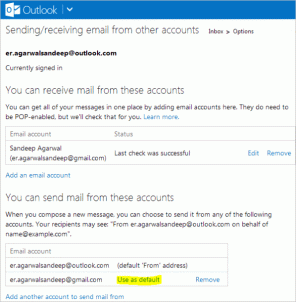 Hogyan állíthat be egy másik alapértelmezett e-mail fiókot az Outlook.com webhelyen
