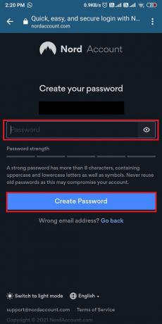 Crea una password sicura per il tuo account Nord e tocca Crea password. | Come nascondere il tuo indirizzo IP su Android