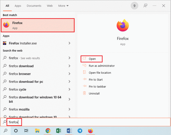 käynnistä Firefox-selainsovellus. Korjaa Mozilla Firefox ei voinut ladata XPCOM-virhettä Windows 10:ssä