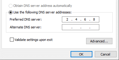Preferovaný server DNS, zadejte IP adresu serveru, který poskytuje překlady DNS