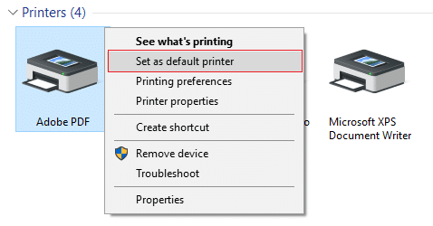 คลิกขวาที่เครื่องพิมพ์ของคุณแล้วเลือก Set as default printer