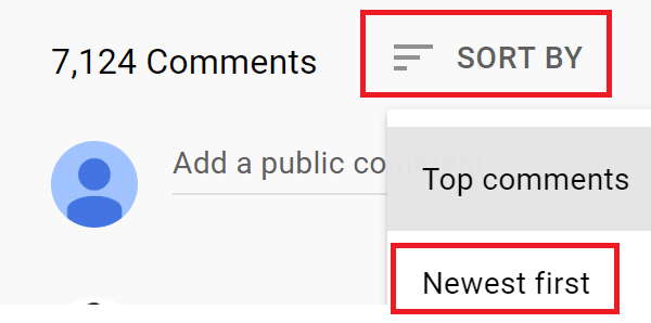 Faceți mai întâi clic pe Cele mai noi pentru a sorta comentariile YouTube. Cum să remediați comentariile YouTube care nu se încarcă