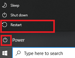 kliknite na ikonu Power i odaberite Restart
