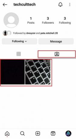 Označená sekcia na stránke profilu Instagramu