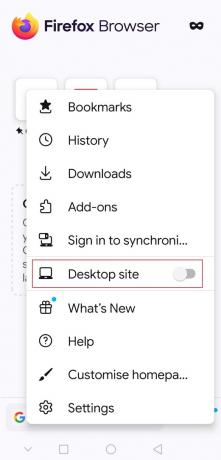 activați comutatorul pentru site-ul desktop în aplicația pentru Android Firefox