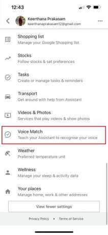 Vieritä alas ja napauta Voice Match | Google Voice Search ei toimi iPhonessa