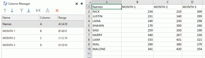 En el administrador de columnas, verá la lista de todas sus columnas. | intercambiar columnas o filas en Excel