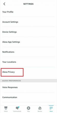 Alexa Privacy를 탭하세요
