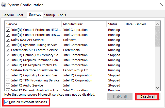 Kliknite na Sakrij sve Microsoftove usluge. Kako popraviti Žao nam je ali Word je naišao na pogrešku u sustavu Windows 10