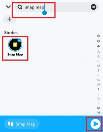 Wyszukaj Snap Map - Stuknij ikonę strzałki