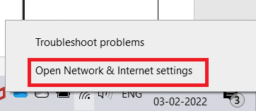 Кликните десним тастером миша на икону мреже у системској палети и изаберите Опен Нетворк & Интернет сеттингс