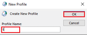 Profilio pavadinimo juostoje įveskite profilio pavadinimą ir spustelėkite mygtuką Gerai 