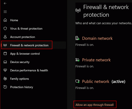 Fai clic sull'opzione Consenti a un'app tramite il firewall