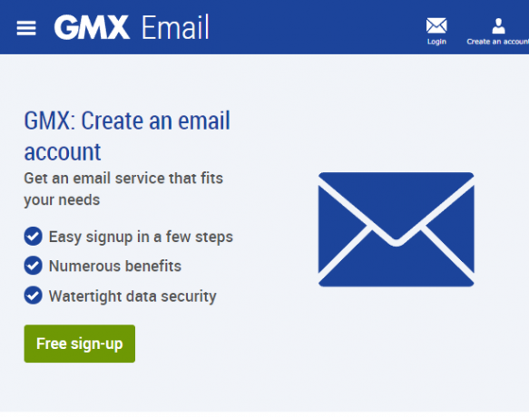 Reģistrācijas lapa pakalpojumam GMX Mail