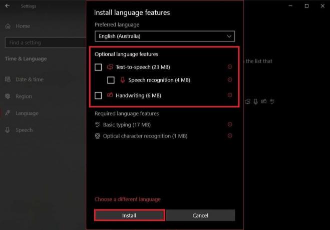 зніміть галочку з додаткових мовних функцій | Як скинути клавіатуру до налаштувань за замовчуванням у Windows 10?