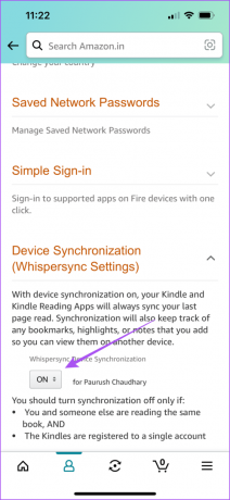įgalinkite „Whispersync“ nustatymus „Kindle amazon“ programoje