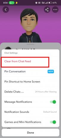 Tippen Sie auf Aus Chat-Feed löschen | So verbergen Sie Gespräche auf Snapchat