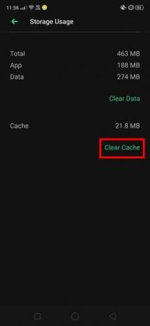 Dodirnite Clear Cache za uspješno brisanje svih podataka iz predmemorije. | Riješite problem s crnim zaslonom Snapchat kamere