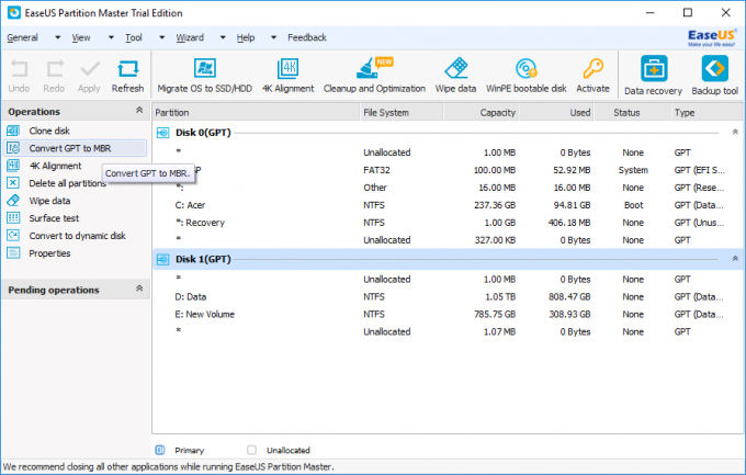 Preveďte MBR na GPT disk pomocou EaseUS Partition Master | Preveďte MBR na disk GPT bez straty údajov v systéme Windows 10