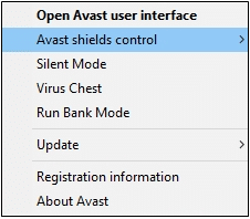 Варіант керування Avast shields. Виправити помилку Windows 10 Update 0x8007000d