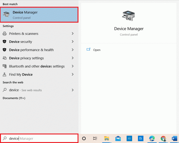 „Windows 10“ paieškos meniu įveskite „Device Manager“ ir atidarykite jį. Pataisykite neveikiantį „Microsoft Teams“ vaizdo skambutį