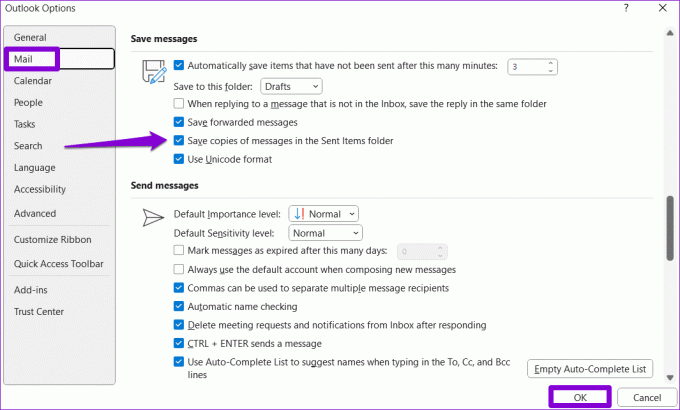 Configurați Outlook pentru a salva e-mailurile trimise