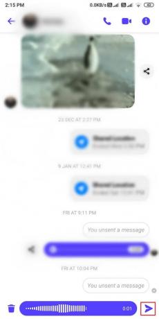 Etter å ha spilt inn lyden, kan du trykke på Send-ikonet. | Hvordan sende musikk på Facebook Messenger