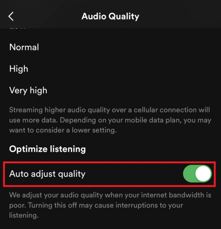 Zapněte možnost Automatické nastavení kvality. 11 způsobů, jak opravit náhodné přeskakování skladeb na Spotify