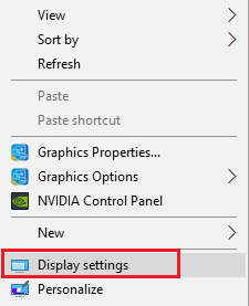 kliknite pravým tlačidlom myši na pracovnú plochu a vyberte položku Nastavenia zobrazenia | Opraviť Prieskumník sa neotvorí v systéme Windows 10