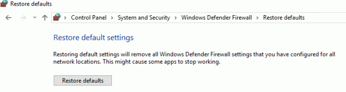 Klicken Sie auf die Schaltfläche Standardeinstellungen wiederherstellen | Beheben Sie Probleme mit der Windows-Firewall in Windows 10