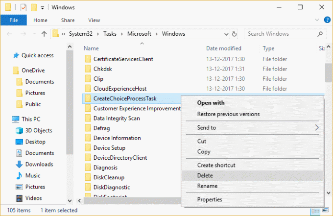 ลบ CreateChoiceProcessTask จากโฟลเดอร์ Windows