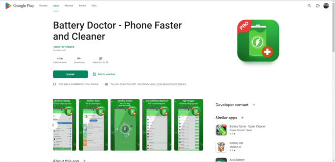 Battery Doctor Playstore-Webseite. Die besten Telefonkühl-Apps für Android und iOS